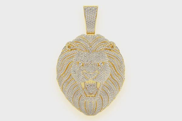 LION DIAMOND PENDANT 14K SOLID GOLD 15.00CTW