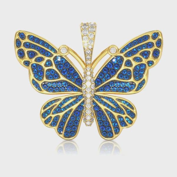 BUTTERFLY BLUE DIAMOND PENDANT 14K SOLID GOLD 1.75CTW