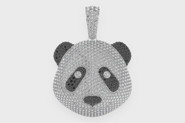 PANDA FACE WHITE &amp; BLACK DIAMOND PENDANT 14K SOLID GOLD 5.50CTW