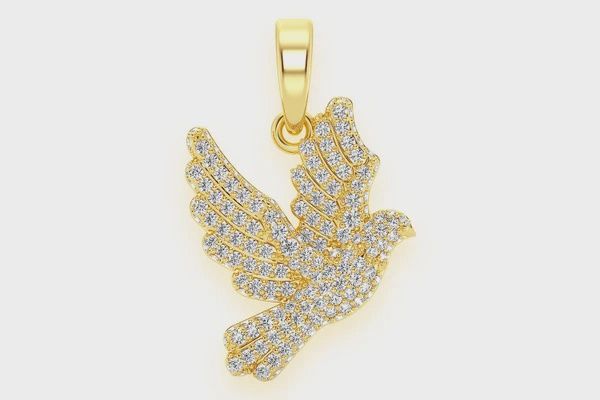 DOVE DIAMOND PENDANT 14K SOLID GOLD 0.60CTW