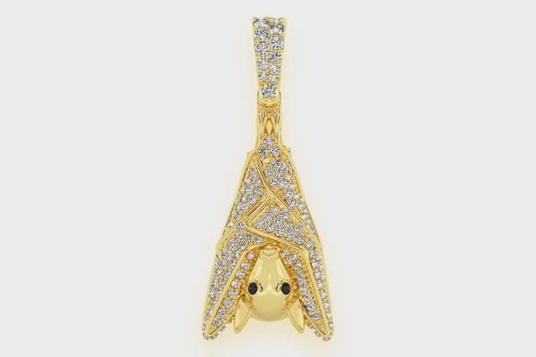 HANGING BAT DIAMOND PENDANT 14K SOLID GOLD 0.75CTW