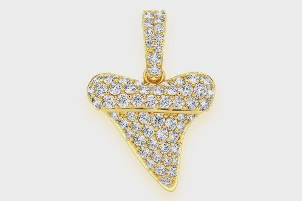 SHARK TOOTH DIAMOND PENDANT 14K SOLID GOLD 0.60CTW