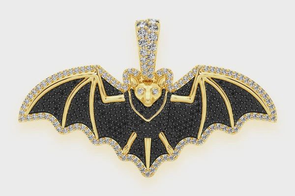 FRUIT BAT BLACK &amp; WHITE DIAMOND PENDANT 14K SOLID GOLD 1.75CTW