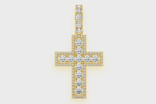 SOLITAIRE BORDER CROSS DIAMOND PENDANT 14K SOLID GOLD 1.40CTW