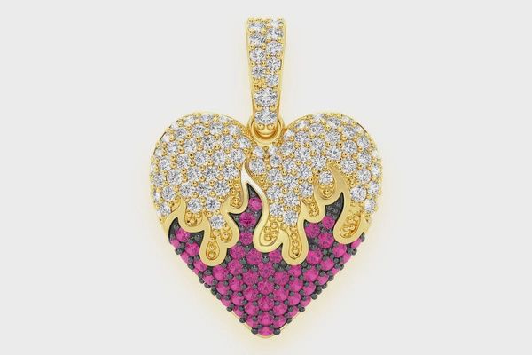 HEART ON FIRE RUBY AND DIAMOND PENDANT 14K SOLID GOLD 0.75 CTW