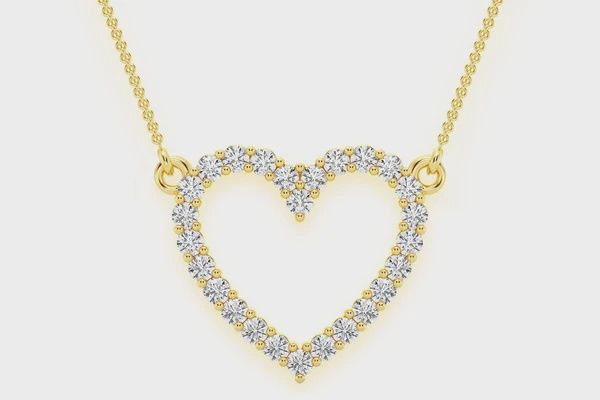 Open heart diamond necklace connected 14K solid gold 0.35CTW, Color: Yellow Gold, Diamond: VS