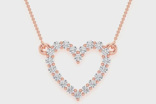 Heart diamond pendant 14K solid gold 0.15CTW