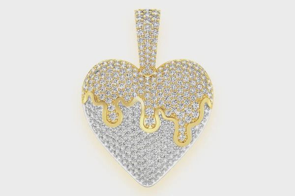 Dripping heart diamond pendant 14K solid gold 1.25CTW