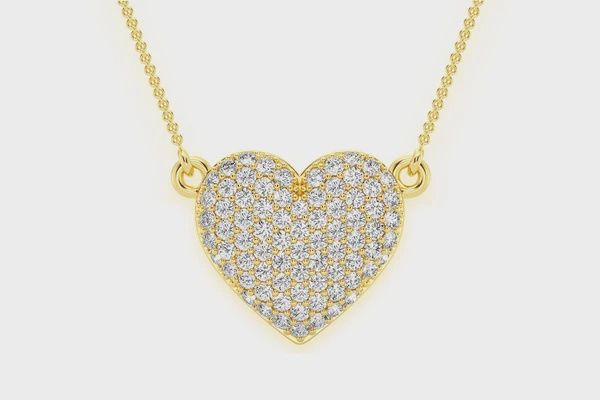 Bubbly heart diamond necklace connected 14K solid gold 0.25CTW