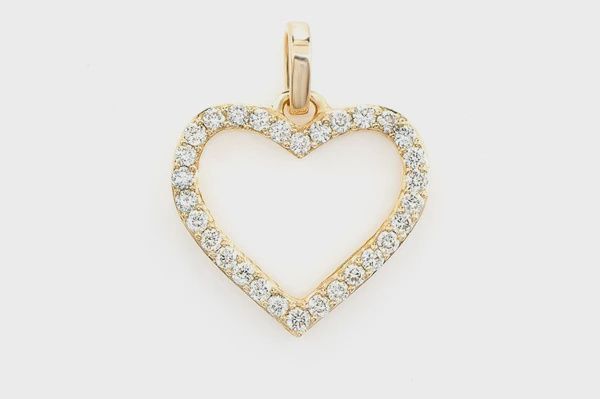 Open heart diamond pendant 14K solid gold 0.10CTW