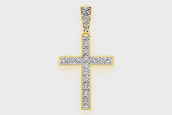 MIRACLE SET CROSS DIAMOND PENDANT 14K SOLID GOLD 0.35CTW