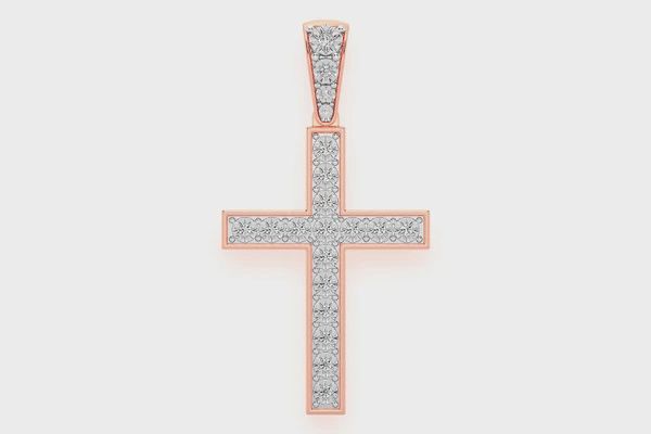 MIRACLE SET CROSS DIAMOND PENDANT 14K SOLID GOLD 0.35CTW, Color: Rose Gold, Diamond: VS