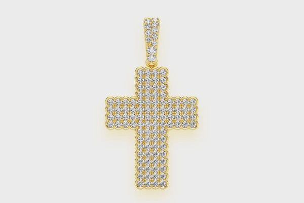BEZEL BORDER CROSS DIAMOND PENDANT 14K SOLID GOLD 0.90CTW