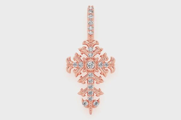 FILIGREE CROSS DIAMOND PENDANT 14K SOLID GOLD 0.10CTW, Color: Rose Gold, Diamond: VS