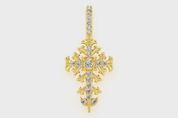 FILIGREE CROSS DIAMOND PENDANT 14K SOLID GOLD 0.10CTW