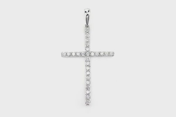 MINIMALIST LONG DIAMOND CROSS PENDANT 14K SOLID GOLD 0.33CTW, Color: White Gold, Diamond: VS