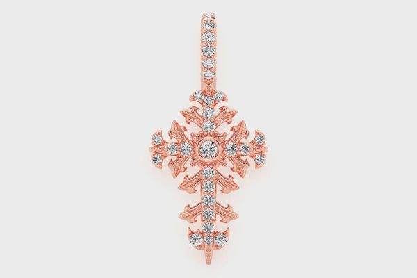 FILIGREE CROSS DIAMOND PENDANT 14K SOLID GOLD 0.50CTW, Color: Rose Gold, Diamond: VS