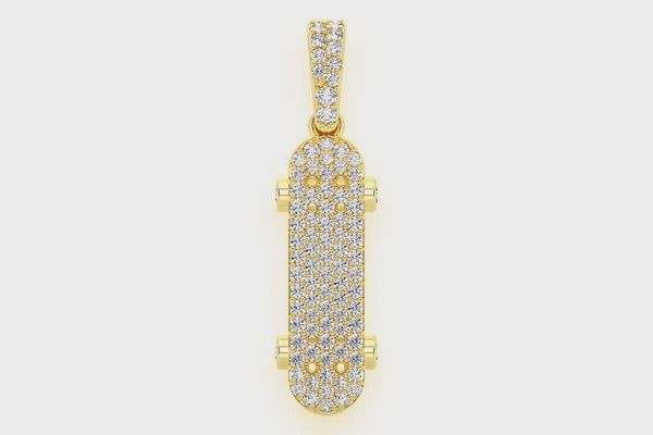 SKATEBOARD DIAMOND PENDANT 14K SOLID GOLD 0.35 CTW