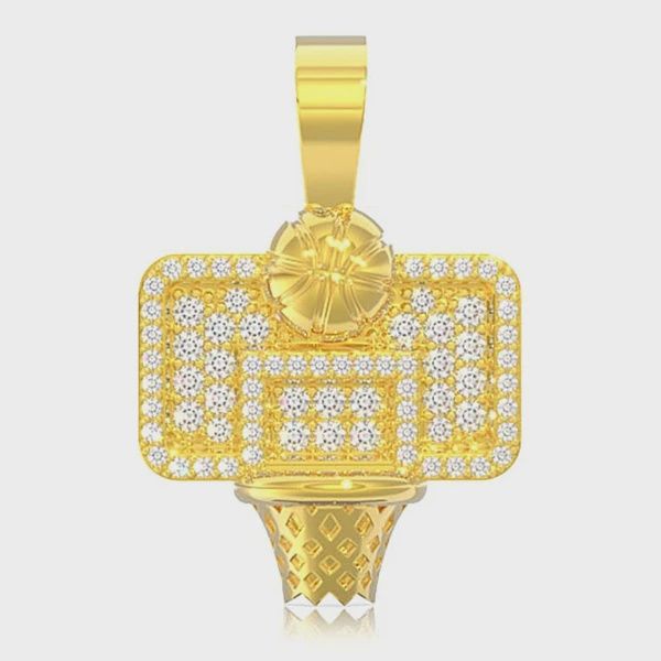 BASKETBALL HOOP DIAMOND PENDANT 14K SOLID GOLD 1.00 CTW, Color: Yellow Gold, Diamond: VS