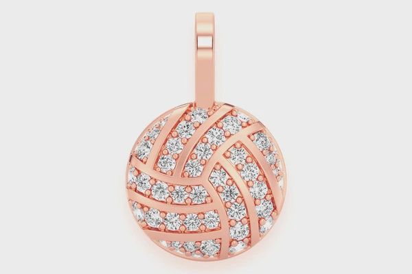 VOLLEYBALL DIAMOND PENDANT 14K SOLID GOLD 0.50 CTW