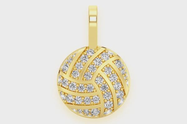 VOLLEYBALL DIAMOND PENDANT 14K SOLID GOLD 0.50 CTW, Color: Yellow Gold, Diamond: VS