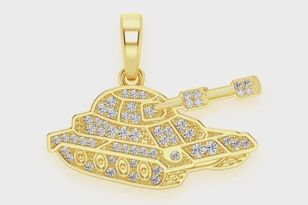 MILITARY TANK DIAMOND PENDANT 14K SOLID GOLD 0.25 CTW, Color: Yellow Gold, Diamond: VS