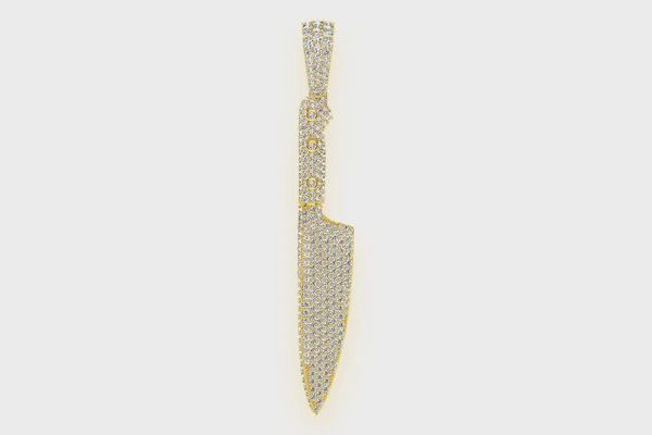 CHEF&#39;S KNIFE DIAMOND PENDANT 14K SOLID GOLD 2.25 CTW, Color: Yellow Gold, Diamond: VS