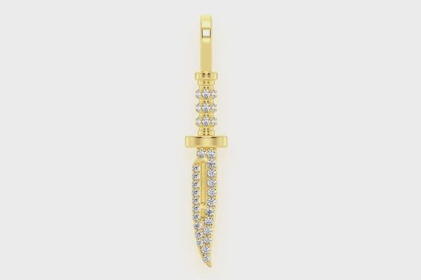 COMBAT KNIFE DIAMOND PENDANT 14K SOLID GOLD  0.15CTW, Color: Yellow Gold, Diamond: VS