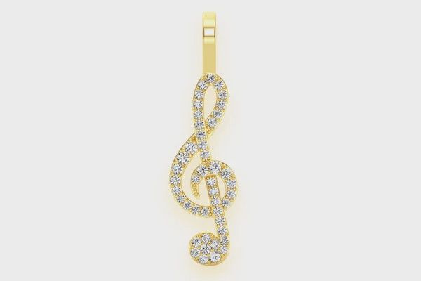 TREBLE CLEF DIAMOND PENDANT 14K SOLID 0.25CTW