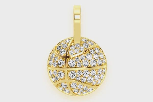 BASKETBALL DIAMOND PENDANT  14K SOLID GOLD 0.40CTW