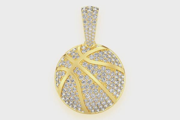 BASKETBALL DIAMOND PENDANT 14K SOLID GOLD 2.00CTW, Color: Yellow Gold, Diamond: VS
