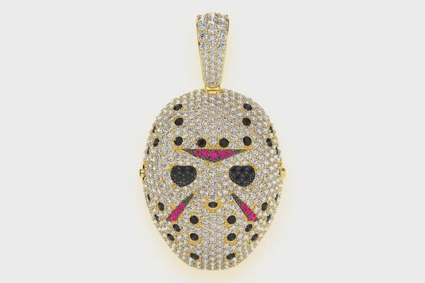 HOCKEY MASK RUBY AND DIAMOND PENDANT 14K SOLID GOLD 3.75CTW, Color: Yellow Gold, Diamond: VS