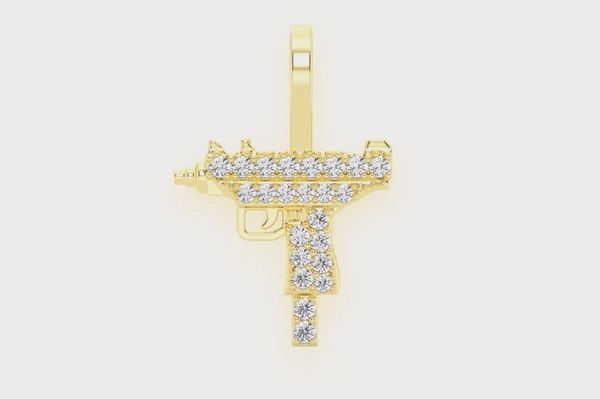 UZI DIAMOND PENDANT 14K SOLID GOLD 0.15CTW, Color: Yellow Gold, Diamond: VS