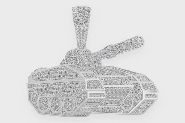 ARMORED COMBAT TANK DIAMOND PENDANT 14K SOLID GOLD 4.25CTW