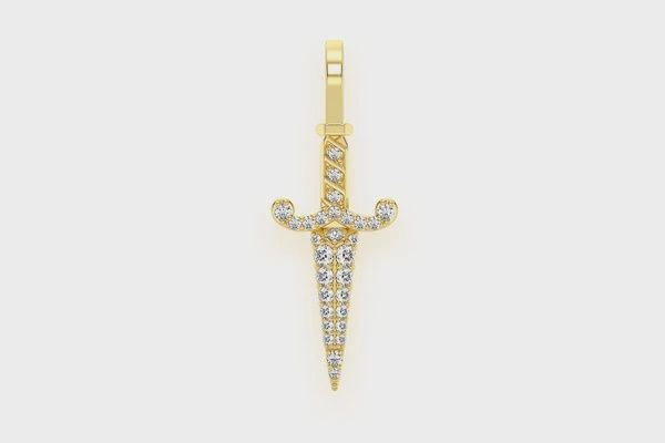 DAGGER DIAMOND PENDANT 14K SOLID GOLD 0.20CTW, Color: Yellow Gold, Diamond: VS