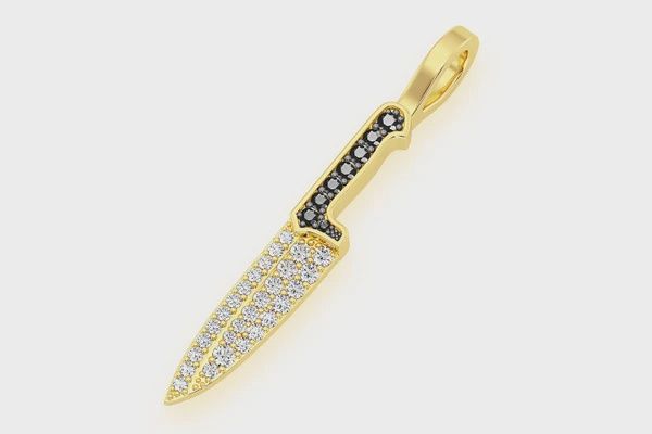 CHEF’S KNIFE DIAMOND PENDANT 14K SOLID GOLD 0.25CTW, Color: Yellow Gold, Diamond: VS