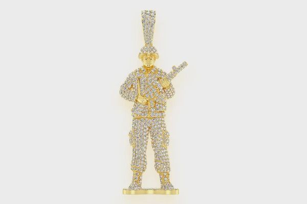 TOY SOLIDER DIAMOND PENDANT  14K SOLID GOLD  4.50CTW, Color: Yellow Gold, Diamond: VS