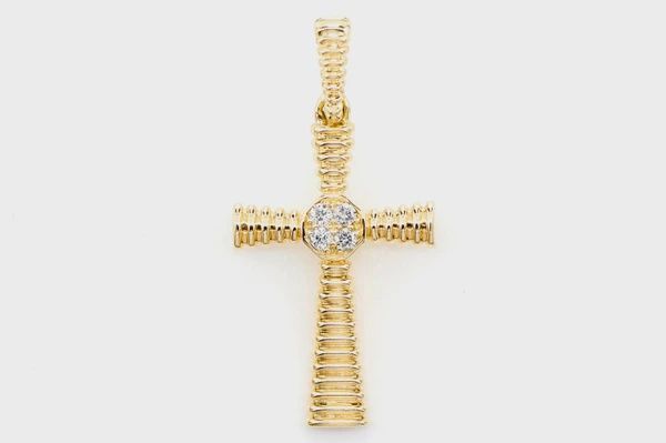 DUTCH CROSS DIAMOND ACCENT PENDANT 14K SOLID GOLD 0.05CTW