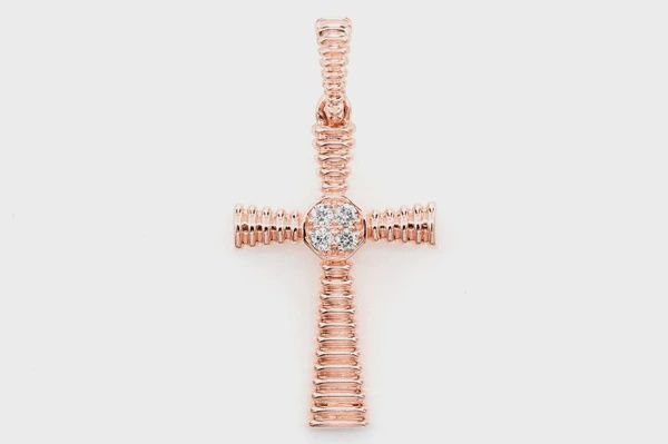 DUTCH CROSS DIAMOND ACCENT PENDANT 14K SOLID GOLD 0.05CTW, Color: Rose Gold, Diamond: VS