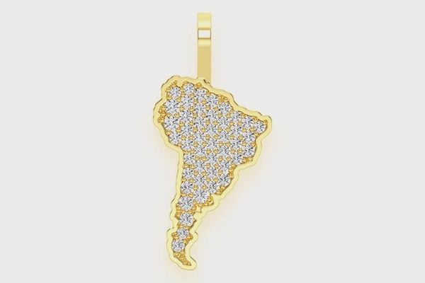 SOUTH AMERICA CONTINENT DIAMOND PENDANT 14K SOLID GOLD 0.25 CTW, Color: Yellow Gold, Diamond: VS