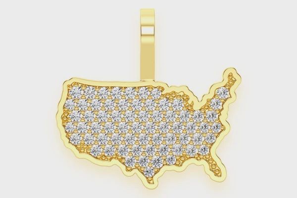UNITED STATES OF AMERICA DIAMOND PENDANT 14K SOLID GOLD 0.30 CTW, Color: Yellow Gold, Diamond: VS