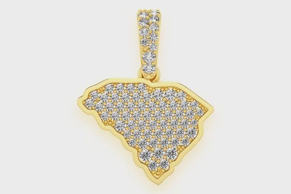 SOUTH CAROLINA STATE DIAMOND PENDANT 14K SOLID GOLD 0.33 CTW, Color: Yellow Gold, Diamond: VS