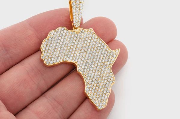 AFRICA CONTINENT DIAMOND PENDANT 14K SOLID GOLD 6.75 CTW, Color: Yellow Gold, Diamond: VS