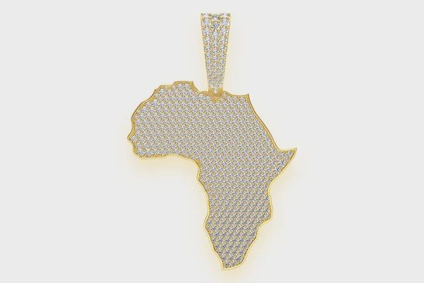 AFRICA CONTINENT DIAMOND PENDANT 14K SOLID GOLD 6.75 CTW