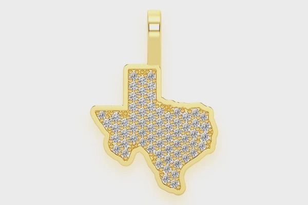 TEXAS STATE DIAMOND PENDANT 14K SOLID GOLD  0.25CTW, Color: Yellow Gold, Diamond: VS