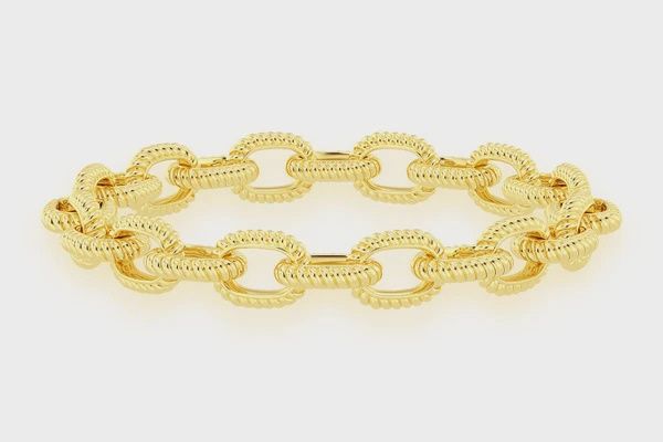 BRAIDED ROLO BRACELET 14K SOLID GOLD, Color: Yellow Gold, Diamond: VS, Size: 6.5