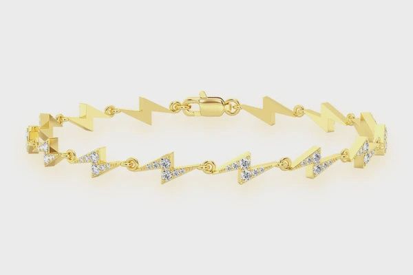 LIGHTNING BOLT ETERNITY DIAMOND BRACELET 14K SOLID GOLD 1.25CTW, Color: Yellow Gold, Diamond: VS, Size: 6.5
