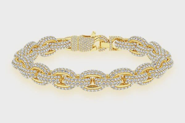 10MM ELONGATED ROLO DIAMOND BRACELET 14K SOLID GOLD 13.70CTW