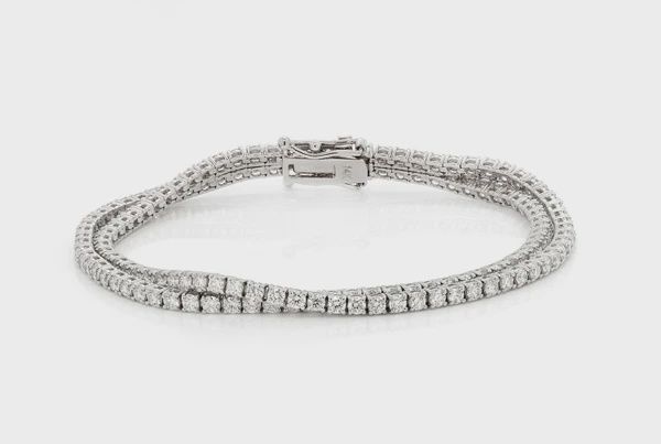 4PT TWO ROW PRONG SET DIAMOND TENNIS BRACELET 14K SOLID GOLD 6.10CTW