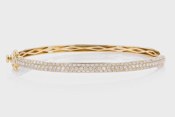 3 ROW BUBBLY DIAMOND BANGLE BRACELET 2.00CTW 14K SOLID GOLD